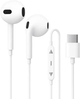 Fone de Ouvido Tipo C com Fio, Plug And Play Intra-Auricular - Com Controle de Volume Graves Intensos Som Nítido. (Branco)