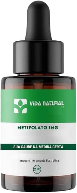 Metilfolato 1mg Líquido 20ml Suplemento de Ácido Fólico Ativo | Alta Absorção | Dose Ajustável | Sem Glúten e Lactose