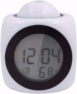 1 PC projetor despertador com comando de voz, termômetro e função soneca – projetor de mesa de 430 polegadas com visor LED e alarme digital branco