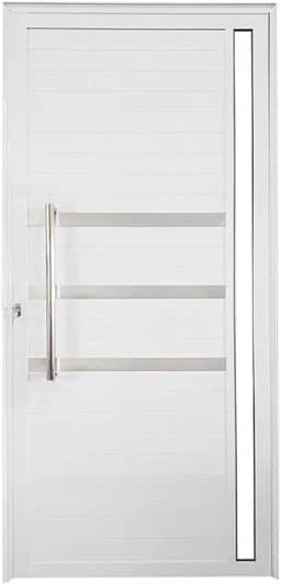 Porta Lambril de Alumínio Esquerda 210 x 90cm com Friso e Visor Linha Veneza Esquadrias Bergamo Branco