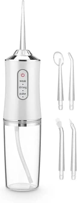 Irrigador Oral Portátil com 4 Pontas, Recarregável USB Higienizador Bivolt, Elétrico com 3 Modos, Reservatório de 230ML, Jato de Água Supersônico para Limpeza Profunda de Dentes, Gengivas e Aparelho Ortodôntico
