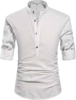 Camisa linho gola padre masculina, camisa de botao luxo, camiseta para homem moderno