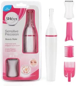 Sweet Aparador de Precisão Sensível, Barbeador Elétrico Feminino com Pentes, Branco e Rosa