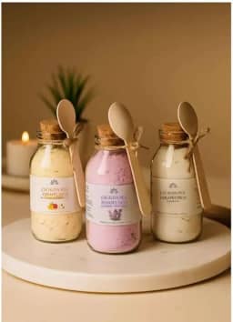 Escalda-pés Terapêutico Efervescente, Kit com 2 Fragrâncias, 100g Cada, Pote de Vidro com Colher