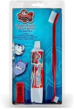 Kit Bucal para Cães e Gato, Dedeira para escovação bucal + Escova de dentes + Creme dental Morango 90g, Kit Anti-tártaro