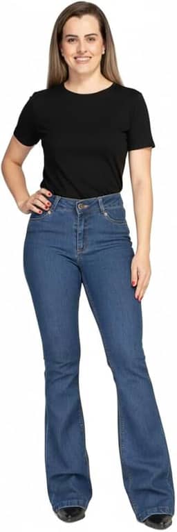 Calça Jeans Feminina Flare Hot Pants Cintura Alta Country Levanta Empina Bumbum Pantalona Boca Larga Estilosa e Confortável