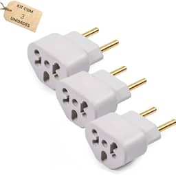 Kit 03 Adaptador De Tomada Universal Benjamin Bob Love Plug 10A e 20A Compatível com Diversos Aparelhos Até 250v T Pino Chato 10a/20a 250V Pino Maciço Universal Branco Pequeno