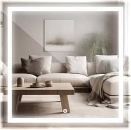 Espelho Quadrado Jateado LED com Touch 50x50cm, Controle de Intensidade, Suporte de Instalação (Frio)