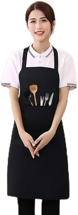 1 avental de chef, avental ajustável, resistente a água e óleo, com 2 bolsos, aventais de cozinha para mulheres e homens, chef, preto, Preto, Standard