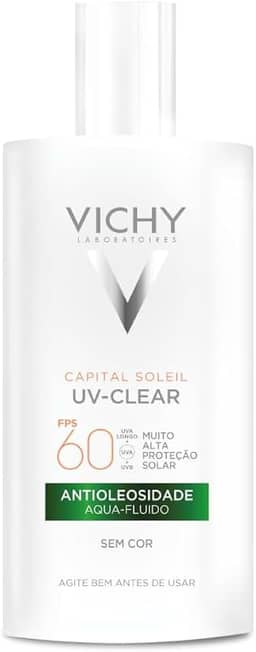 Vichy Capital Soleil UV-Clear Protetor Solar Facial Antioleosidade e Antiacne Sem Cor, Toque Seco FPS 60, com Niacinamida e Ácido Salicílico, Acabamento Invisível, 40g