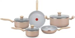 Jogo de Panelas Rochedo Ceramic Light Sand 5 Peças com Revestimento Cerâmico, Thermo-Sinal® Exclusivo, Fácil de Limpar, Cabo Soft Touch