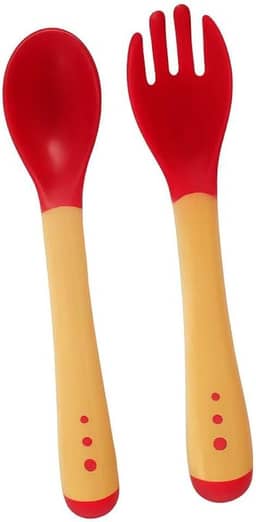 Kit Colher Garfo Silicone Termossensivel Bebe Introducao Alimentar (Vermelho)