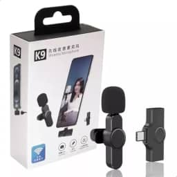 Microfone K9 Sem Fio, Compatível com IOS, com Espuma Protetora, Preto