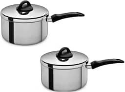 Conjunto de 2 Panelas em Aço Inoxidável com Cabo Ergonômico, Tampa com Alça, Prata