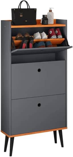 Sapateira Vertical Dark 3 Gavetas Basculantes Organizadora Calçados Retrô - Cinza/cinamomo - Rpm Móveis