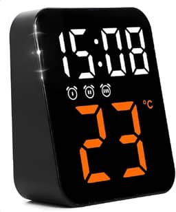 Relógio Digital LED para Mesa e Parede, Termômetro, Despertador, Alimentação USB/Pilha (Laranja)