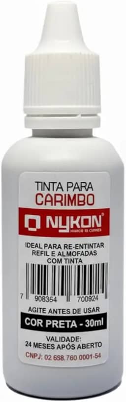 Tinta para Carimbo 30ml Nykon – Refil para Carimbos e Almofadas, Secagem Rápida, Alta Durabilidade, Ideal para Escritórios e Uso Profissional (Preto)