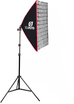 SOU FOTO Kit de Luz Para Gravar Video Profissional com Softbox com Tripé e Tela Grid (Uno Red Grid)