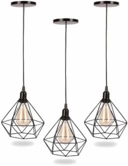 Kit 3 Lustres Pendentes Modelo Diamante-Preto Brasil Decor