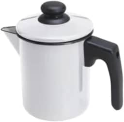 Caneca Leiteira Com Bico e Tampa Fervedor Esmaltado Ágata 900ml Branca