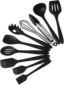 Conjunto Kit De Utensílios De Cozinha 10 Peças Silicone Inox