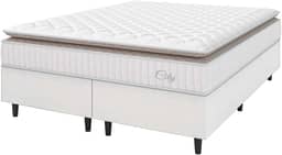 Cama Box Colchão Casal King Molas Ensacadas City Pillow Top 193x203x61cm Linho Branco/Bege Hellen - Suporta até 110kg por Pessoa