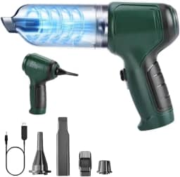 Aspirador de Pó Portátil Sem Fio USB Recarregável 3 em 1 Função Aspirador, Soprador, Inflador, Compacto Ideal para Casa, Carros, Escritório Bateria Durável e Motor 120W Linha Premium (Verde)