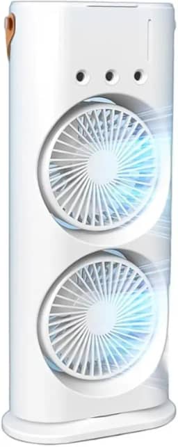 Mini Climatizador Duplo com Umidificador, 3 Velocidades, 18W, USB, Branco e Preto, 37x16.5cm