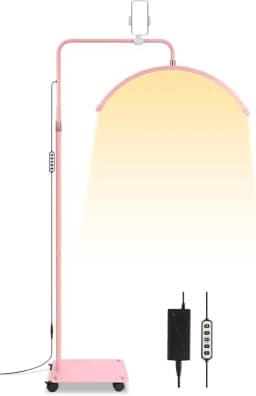 Ring Light Meia Lua com Roda, Suporte para Celular, 3 Tons E Brilho Ajustável (Rosa), Luz Meia Lua Manicure Estetica Abajur de Chão, Para Mesa Salao de Beleza, Manicure, Locais de Massagem