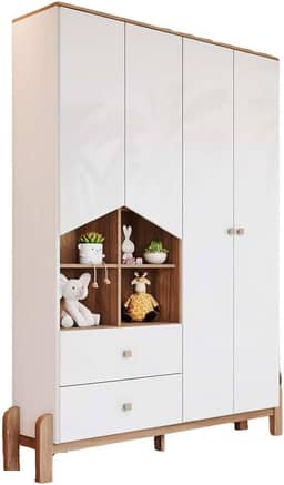 Guarda-Roupa Infantil Ternura 4 Portas 2 Gavetas Branco/Jequitibá - Henn