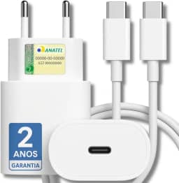 Carregador Turbo 25W Compatível iPhone 16, 16 PRO, 16 PRO MAX iPhone 15 PLUS 15 PRO 15 PRO MAX, GALAXY, Todos ANDROID Entrada TIPO-C + Cabo Reforçado USB-C - Fast Power