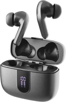 Fone de Ouvido Sem Fio Bluetooth, 40 Horas de Reprodução com Display LED, Estéreo Intra-Auricular Esportivo, IPX5 à Prova D'Água, Suporta chamadas de voz, adequadas para Android e IOS (Cinza)