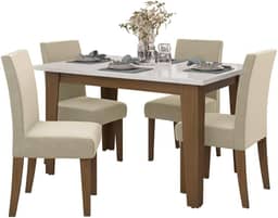 Conjunto de Mesa Sala de Jantar Miami com 4 Cadeiras Trieste Suede 1,20m Cedro/Off White/Areia Dobuê