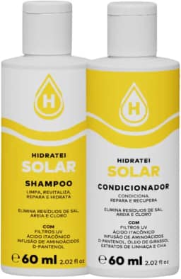Kit Shampoo e Condicionador Solar Hidratei 60ml cada - Travel Size - Protege os Fios com Ação UV
