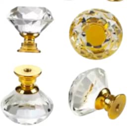 Puxador de Cristal com Base Dourada, Decorativo, 4 Peças, 25mm, para Armários e Gavetas