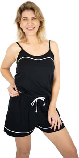 Pijama feminino Algodão Curto com Alças - Preto