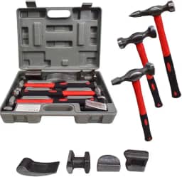 JOGO CHAPEADOR REPARO AUTOMOTIVO 7 PEÇAS, 3 MARTELOS E 4 TASSOS//MTX