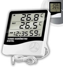 Termômetro e Higrômetro Digital com Sonda Externa, Modelo: HTC-2, Alta Precisão, Memória de Máx e Mín, Relógio Integrado, Display Fácil Leitura, Cabo 90cm, Freezer, Aquário - Qualidade Premium LNSTORE