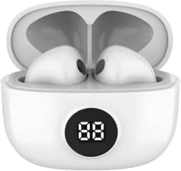 WB Fone de ouvido Bluetooth In-ear Mini IO, Sem fio, Display Digital, Bateria 20h, IPX4, Super Bass, Compacto, Touch sensível ao toque, Conexão automática, Branco