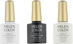 HELEN COLOR Kit 3 Esmaltes em Gel UV/LED 10ml Cada Frasco Secagem Rápida Alta Durabilidade Acabamento Brilhante (Francesinha)