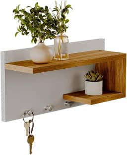 Porta Chaves Nero Organizador Decoração Casa Branco e Freijó