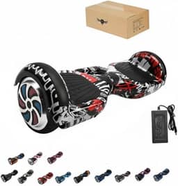 Hoverboard Infantil Skate Elétrico 6.5", LED Bluetooth, Bateria de Grande Capacidade, 15 km/h, Uso Interior/Exterior, 25kg, com Adaptador e Manual, 65x25x29cm