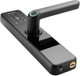 Fechadura Digital Biométrica Inteligente Tuya Wi-Fi, 5 em 1 com Senha, Cartão, Chave e APP, Tela Touch e Maçaneta – Para Apartamentos, Quartos, Escritórios e Portas Residenciais