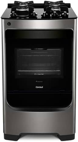 Fogão Consul 4 bocas cor Inox com mesa de vidro e grade de ferro fundido - CFO4VAR BIVOLT