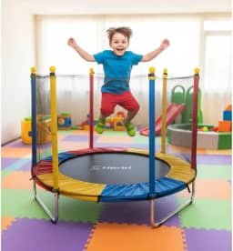 Cama Elástica Pula Pula Infantil Trampolim 1,4m Lona de Salto Preta Proteção de Molas Colorida Para Área Interna e Externa Henri Trampolim