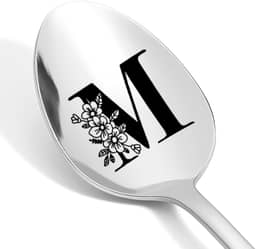 Colher gravada com letra M inicial para mulheres, meninas, monograma, presente para mãe, filha, avó, amiga, aniversário, Natal