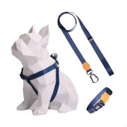 Kit Peitoral Americano Para Cachorro + Coleira + Guia De Passeio Ajustável (Azul Escuro/Laranja, PP)