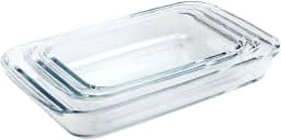 Conjunto de Travessas de Vidro Retangulares para Servir – Kit com 3 Peças (1L, 1,6L e 2,2L) | Travessa de Vidro para Mesa Posta, Cozinha e Refeições