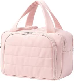 Necessaire Bolsa de Maquiagem Feminina Grande, bolso Impermeável com Múltiplos Compartimentos, Ideal para Viagens (Rosa)