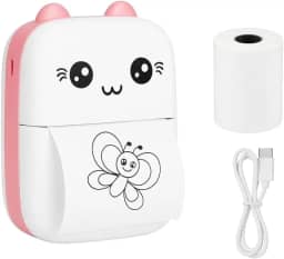 Mini Impressora Portátil Bluetooth 200 DPI – Impressão Térmica Sem Fio, Compatível com Celular, Ideal para Anotações, Fotos e Etiquetas – Branco/Rosa